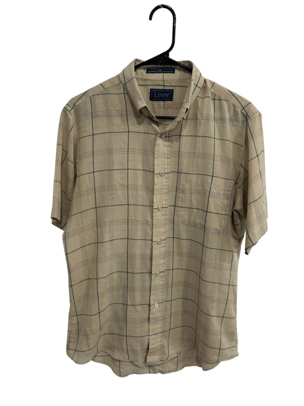 Levis Medium Mens Beige Plaid Short Sleeve Button Up Shirt Pastoral Rusticcore